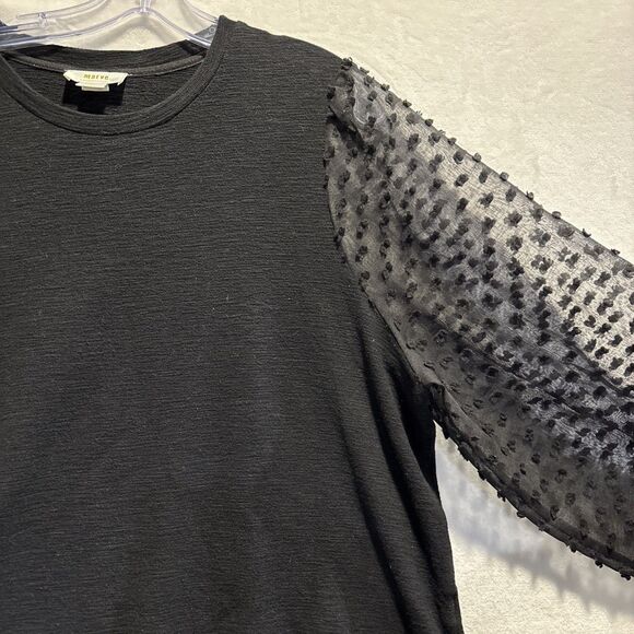 Maeve by Anthropologie Top Women 2X Black Textured Sheer Puff Sleeve Relaxed Fit - Picture 4 of 16